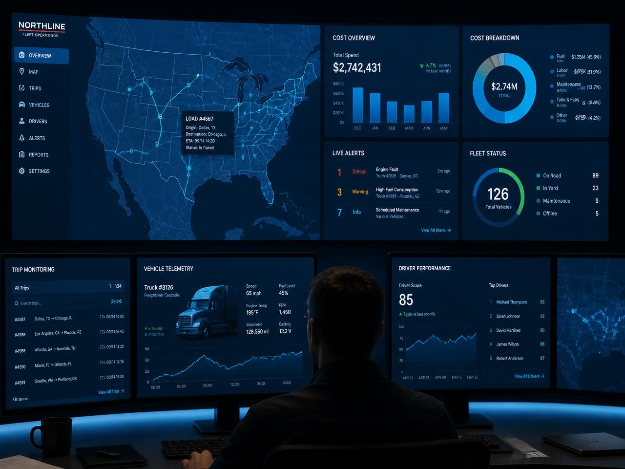 Painel de indicadores Alteros TMS